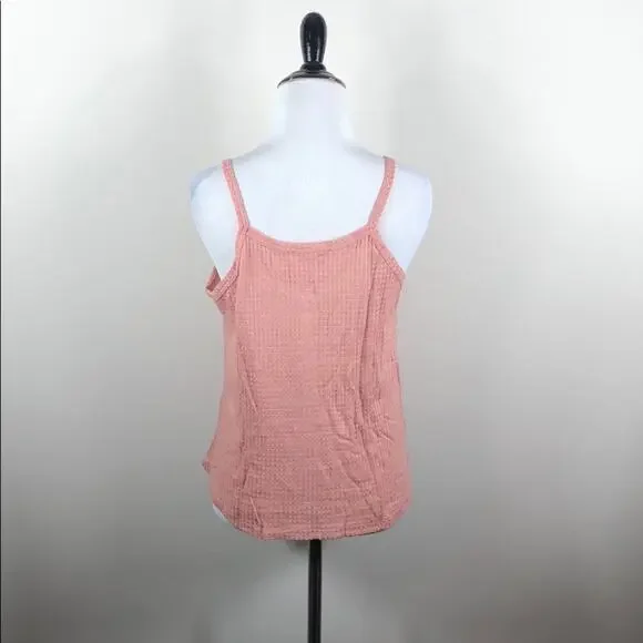 Waffle Knit Top Button Detail Pink Tank - Picture 5 of 5